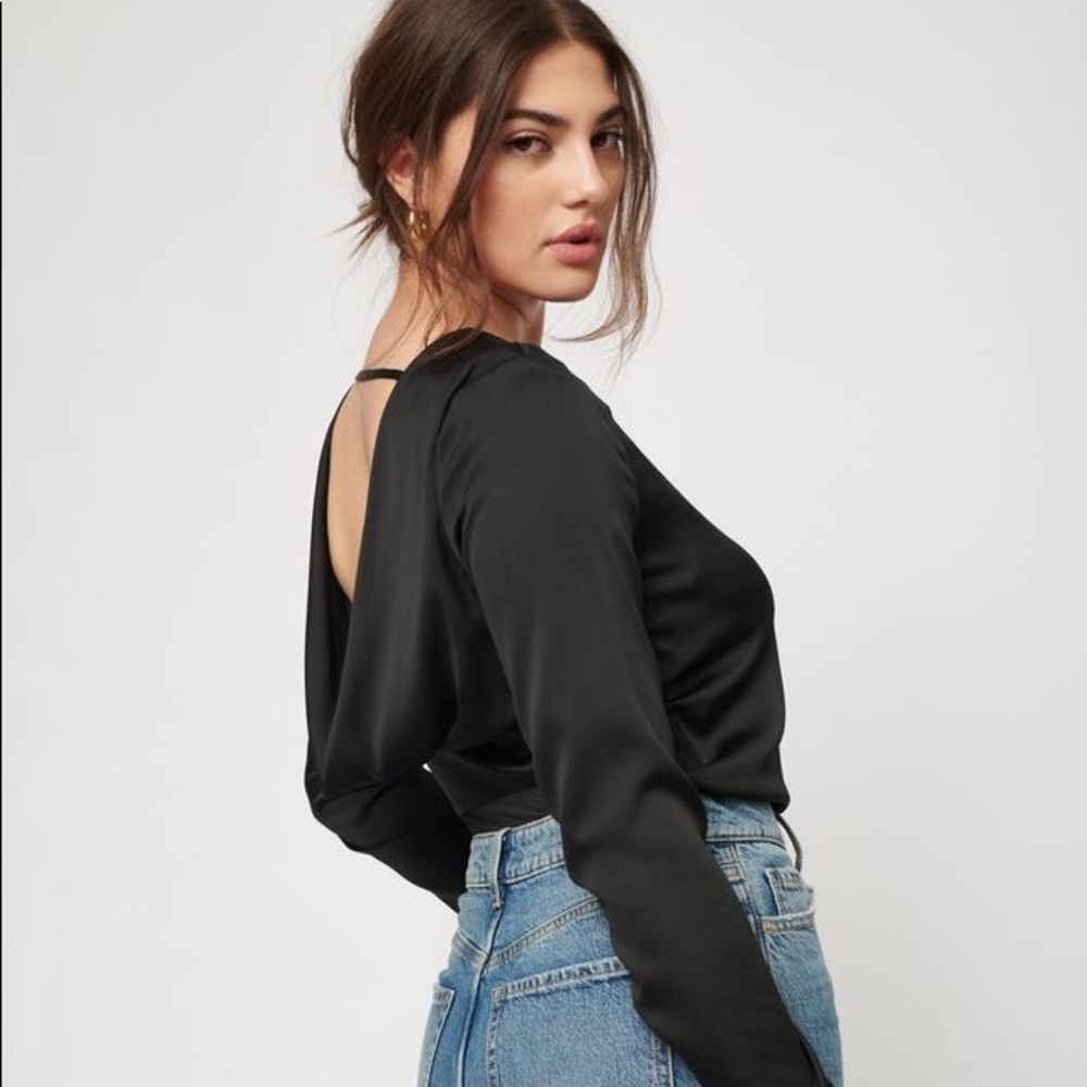 Dynamite Adrien Draped Back Satin Blouse